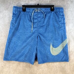 Nike Board Shorts Men Medium Electric Blue Big Swoosh‎ Logo Poolside Swim Pool